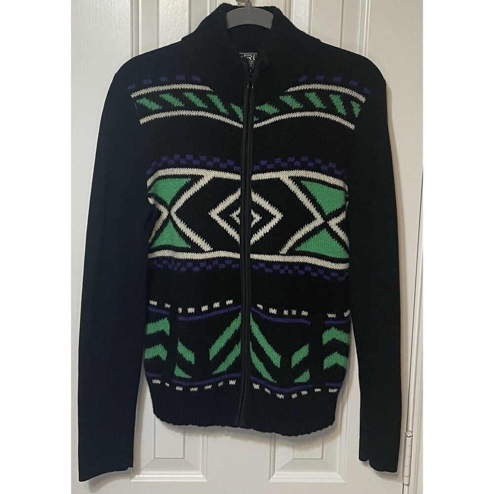 Vintage Lauren Ralph Lauren Active Zip Up Sweater Women’s L Aztec Wool Blend